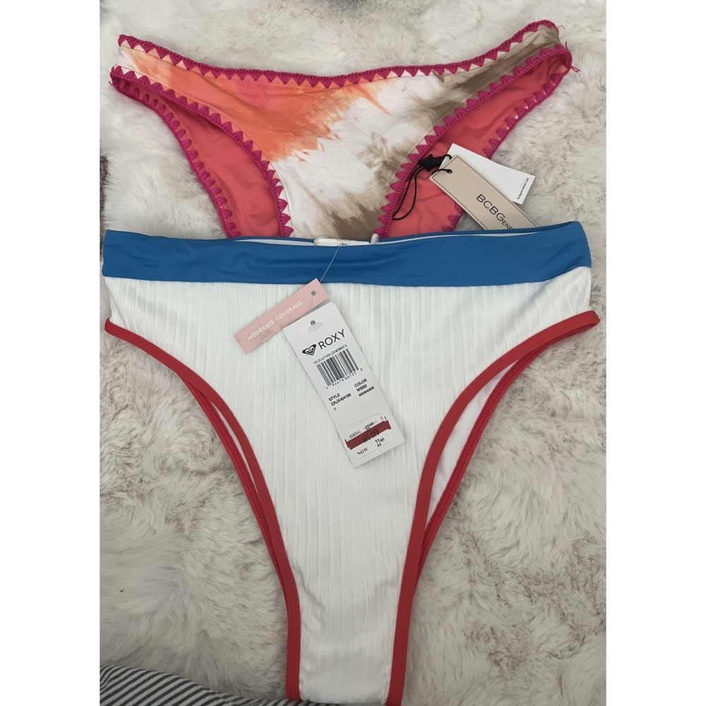 Lot X2 Roxy Hello July High Cut BCBG Bikini Swim Bottoms Small